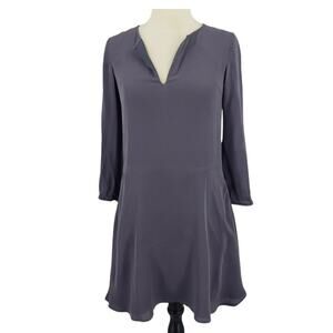 Aritzia Babaton 100% Silk Long Sleeve V-Neck Dress Gray Size XXS Aritzia